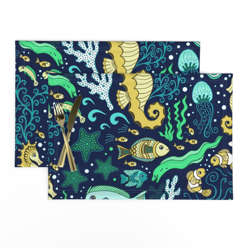 Whimsical Water World Midnight Blue