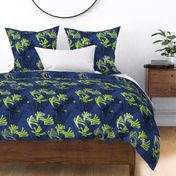 Lime green kangaroo paws on dark navy