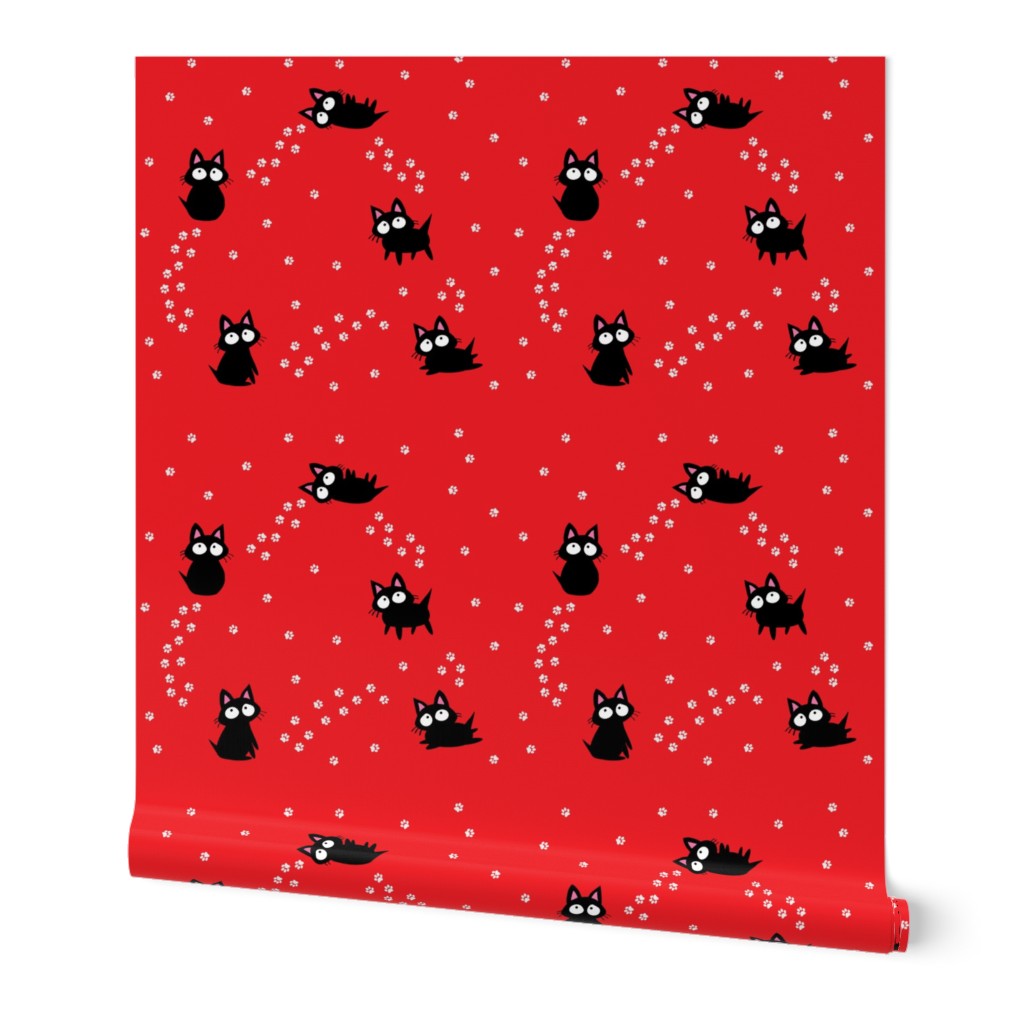 Black Cats are Lucky - (Note: while this is red, test swatch turns out a bit orangey. I've adjusted the color and hope it prints as it appears for you.)