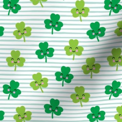 Cute Shamrocks - mint stripes - St Patricks Day - LAD19