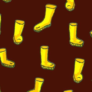 Whimsical Yellow Boots on Brown