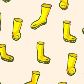 Whimsical Yellow Boots on Cream