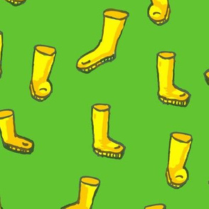 Whimsical Yellow Boots on Green