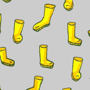 Whimsical Yellow Boots on Grey