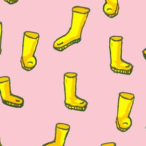 Whimsical Yellow Boots on Pink