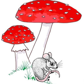 Whimsical Toadstool & Mouse on White Large Scale