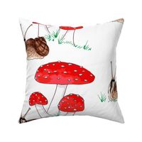 Whimsical Toadstool & Snail on White Large Scale