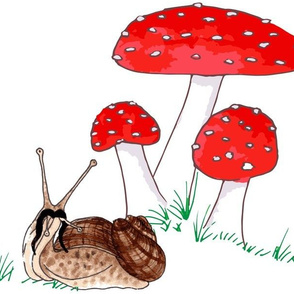 Whimsical Toadstool & Snail on White Large Scale