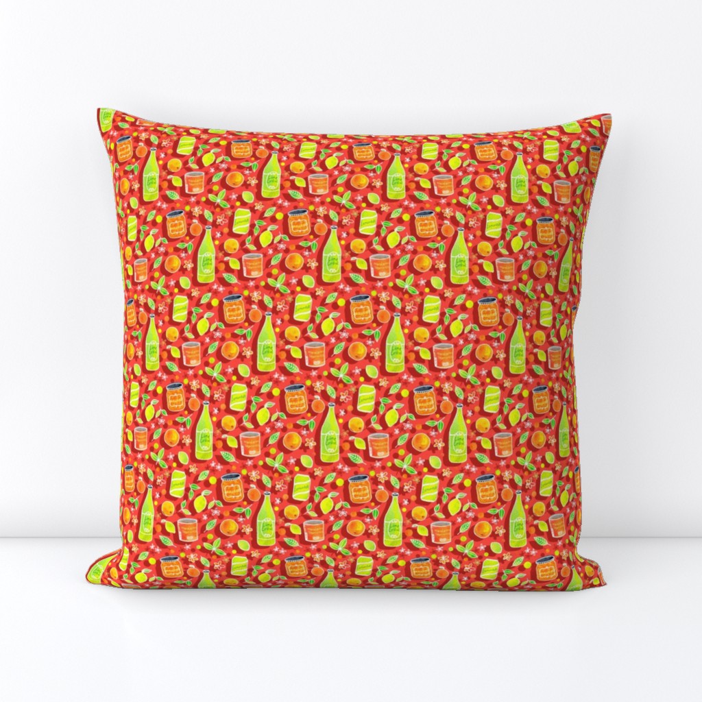 Lively Citrus Bounty - on coral red 