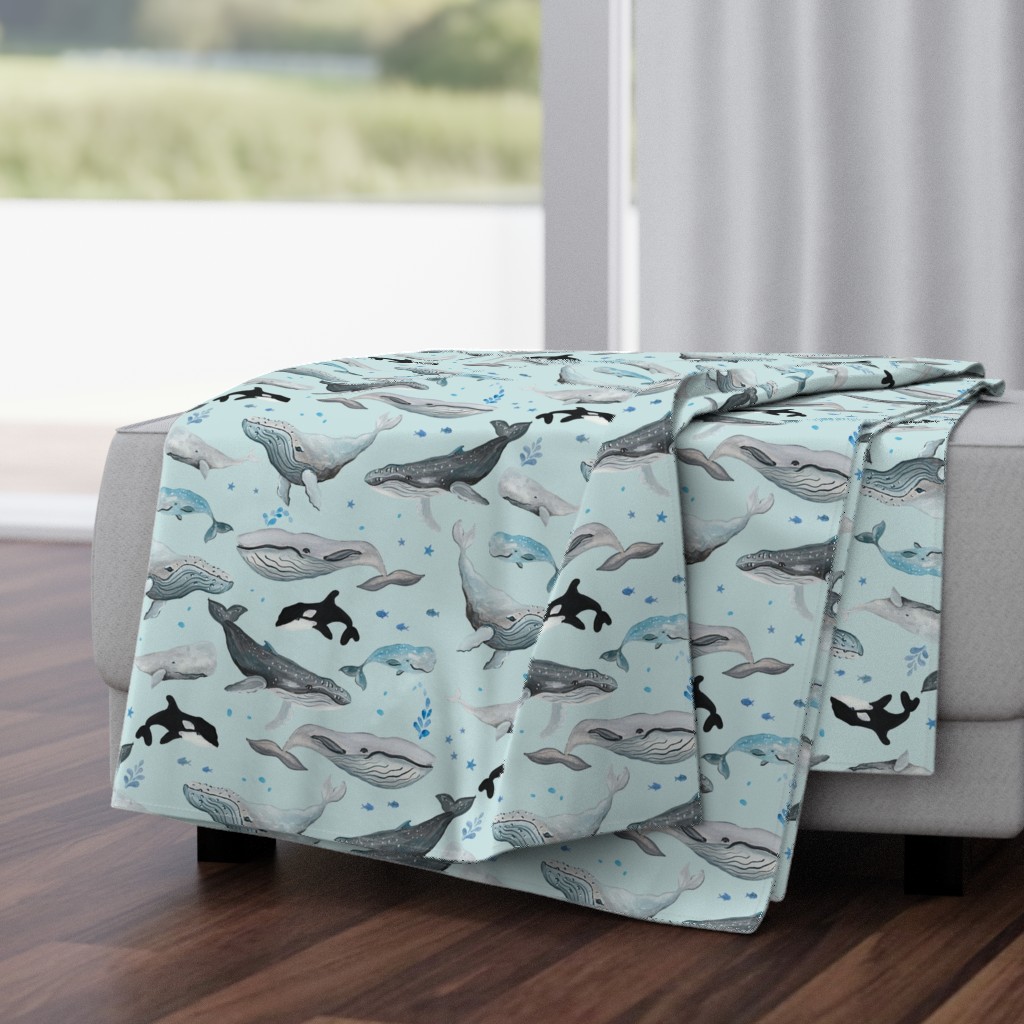 Whale Fun Pale Blue Ground (Medium Scale)