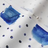 Indigo watercolor brush stroke squares and dots