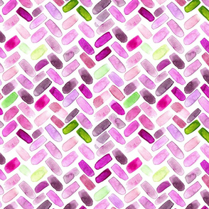Watercolor herringbone in orchid violet and green