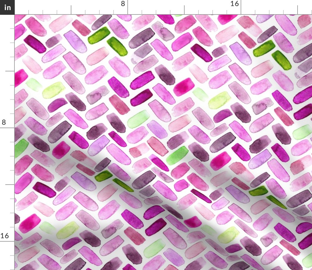 Watercolor herringbone in orchid violet and green