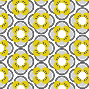 Large scale • Midcentury Modern - 70s Flowers yellow and grey