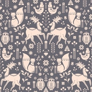Scandinavian Folk Forest Animals On Grey