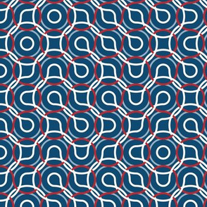 Nautical truchet - curved abstract white-red on navy 2 small