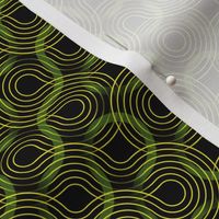 Truchet dark lines - curved abstract yellow-green-black small