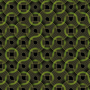 Truchet dark lines - curved abstract yellow-green-black small