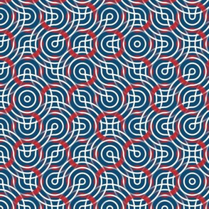 Nautical truchet - curved abstract white-red on navy 1 small