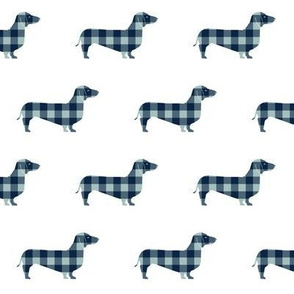 doxie plaid fabric - dachshund fabric, dachshund silhouette, dog silhouette, dog fabric - blue