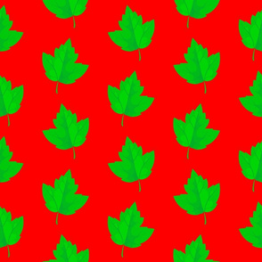 Green Leaves with Red Background (Large Size)