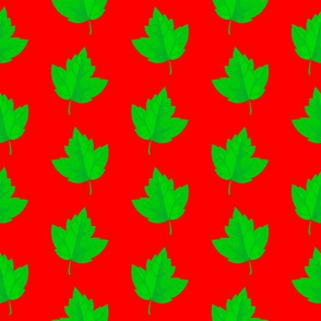 Green Leaves with Red Background (Small Size)