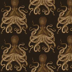 Octopus Oasis Sepia on Black 7x9.35
