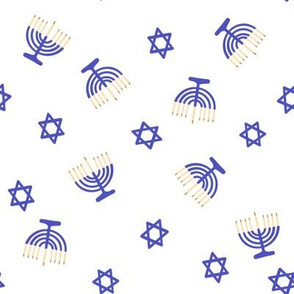 hanukkah fabric - blue fabric, jewish fabric, star of David fabric - white