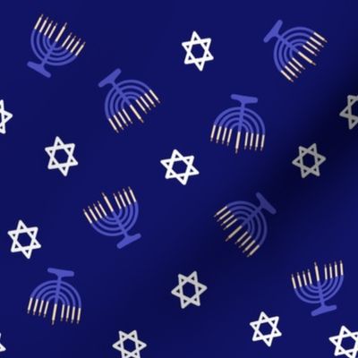 hanukkah fabric - blue fabric, jewish fabric, star of David fabric - navy