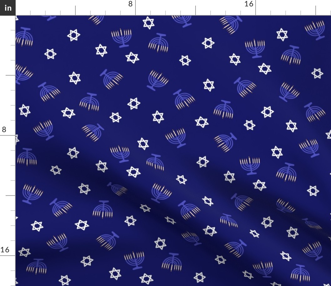 hanukkah fabric - blue fabric, jewish fabric, star of David fabric - navy