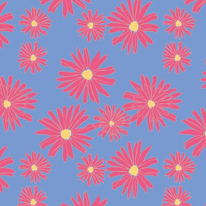 Happy Daisies Pink on Blue