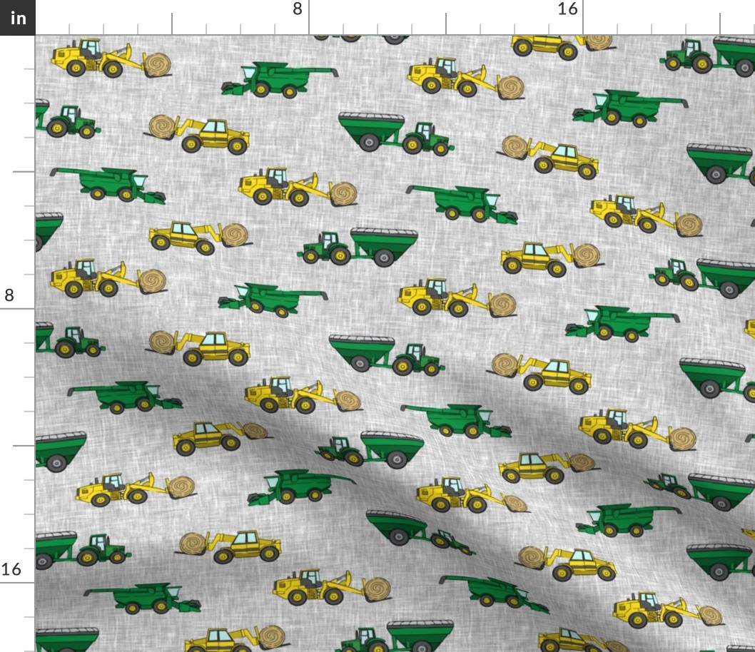 farming equipment - tractor farm - yellow and green on grey - LAD19