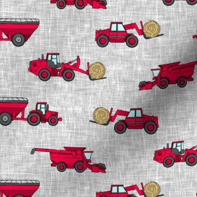 farming equipment - tractor farm - red on grey - LAD19