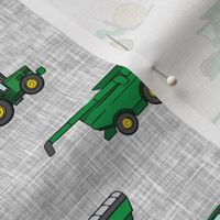 farming equipment - tractor farm - green  on grey - LAD19