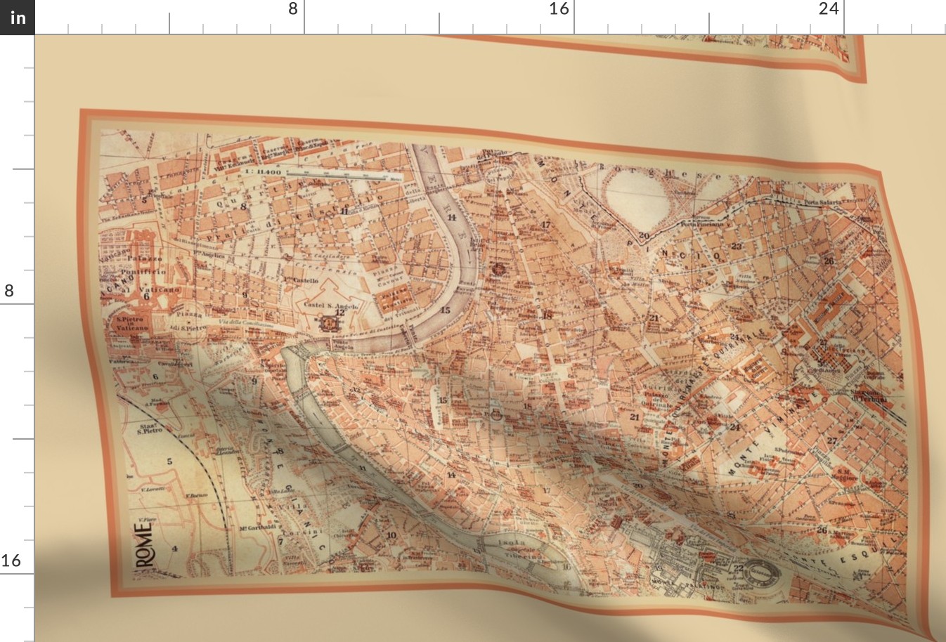 Rome map, antique - large FQ, tea towel