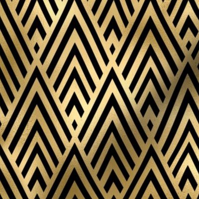 Diamond Chevrons in Black and Gold Vintage Faux Foil Art Deco Vintage Foil Pattern