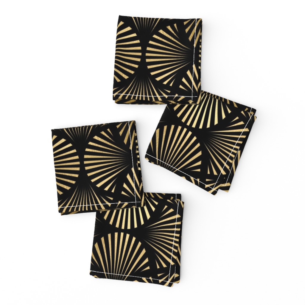 Vintage Foil Palm Fans in Black and Gold Art Deco Neo Classical Pattern