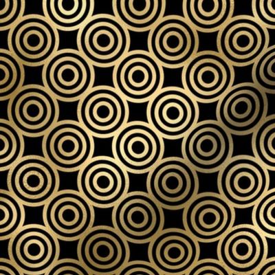 Circle Rings in Black and Gold Vintage Faux Foil Art Deco Vintage Foil Pattern