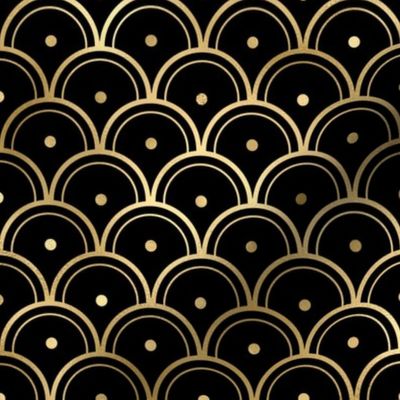 Dotted Scales in Black and Gold Vintage Faux Foil Art Deco Vintage Foil Pattern