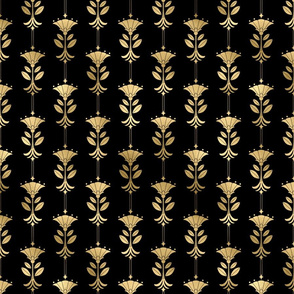 Damask Motifs in Black and Gold Vintage Faux Foil Art Deco Vintage Foil Pattern