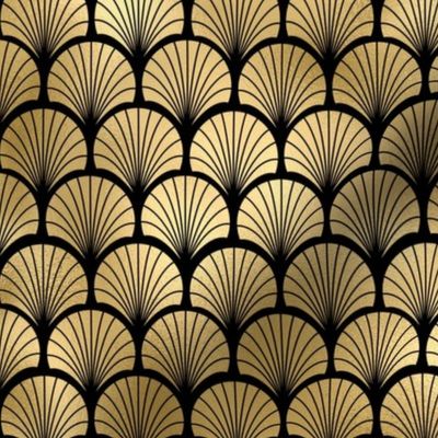 Fan Palms in Black and Gold Vintage Faux Foil Art Deco Vintage Foil Pattern