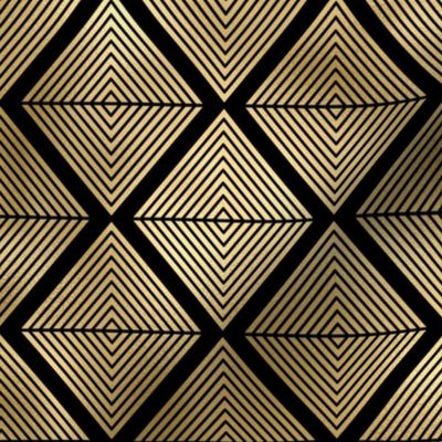 Lined Diamonds in Black and Gold Vintage Faux Foil Art Deco Vintage Foil Pattern