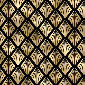 Palm Fans in Black and Gold Vintage Faux Foil Art Deco Vintage Foil Pattern