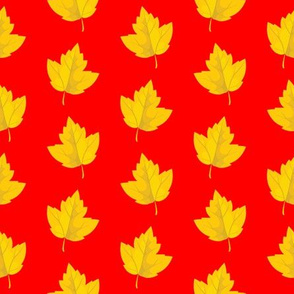 Yellow Leaves with Red Background (Small Size)