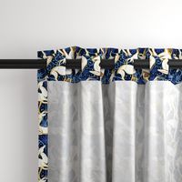 Small scale // Deco Gazelles Garden Christmas Version // navy background white animals gold and blue textured decorative elements