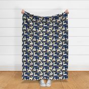 Normal scale // Deco Gazelles Garden Christmas Version // navy background white animals gold and blue textured decorative elements