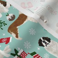 saint bernard christmas fabric - dog fabric, christmas fabric, saint bernard fabric, dog design -light blue
