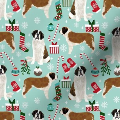 saint bernard christmas fabric - dog fabric, christmas fabric, saint bernard fabric, dog design -light blue