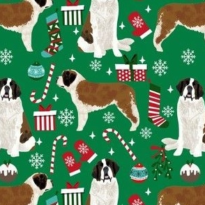saint bernard christmas fabric - dog fabric, christmas fabric, saint bernard fabric, dog design - green