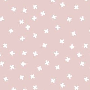 Geometric white cross stars on dusky rose pink